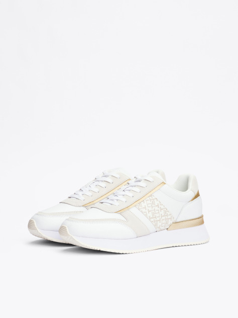 White TH Monogram Metallic Trainers  Women