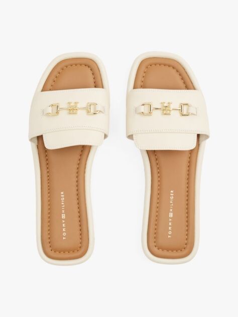 Beige Leather Horsebit Mules  Women