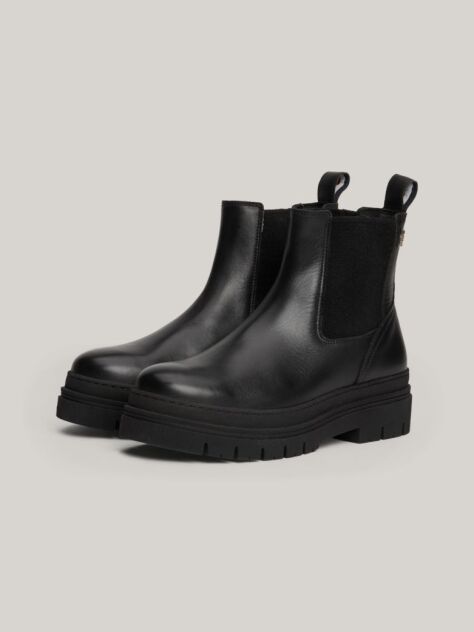 Black TH Monogram Leather Cleat Chelsea Boots  Women