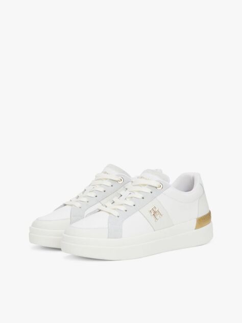 White Leather Court Trainers  Women