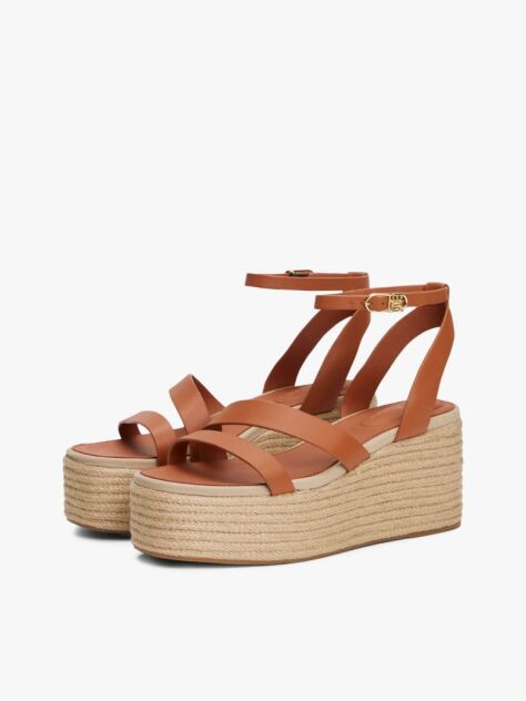 Brown Leather Platform Espadrilles  Women