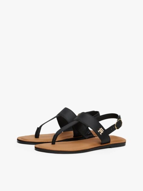 Black Leather Toe Post Sandals  Women