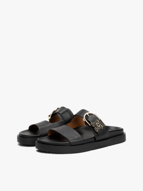 Black Leather TH Monogram Cleat Sandals  Women