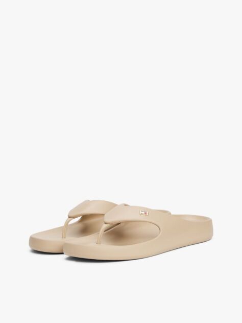 Beige Enamel Flag Contoured Flip-Flops  Women