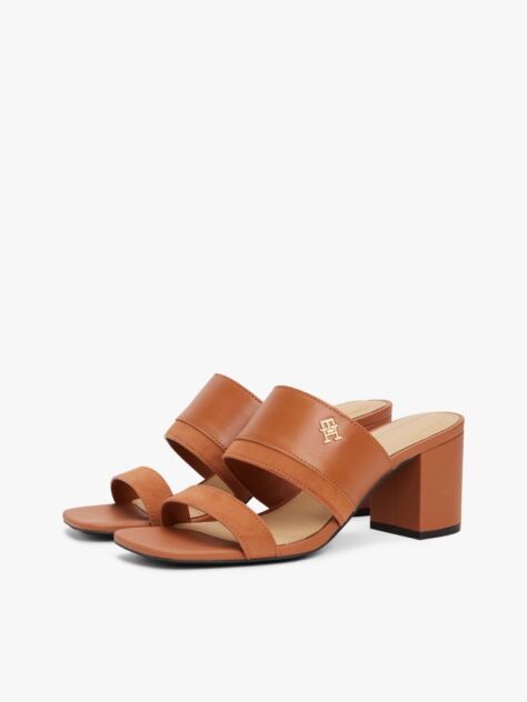 Brown Leather Block Heel Mules  Women