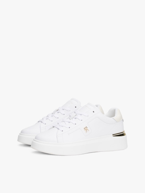 White Leather TH Monogram Court Trainers  Women