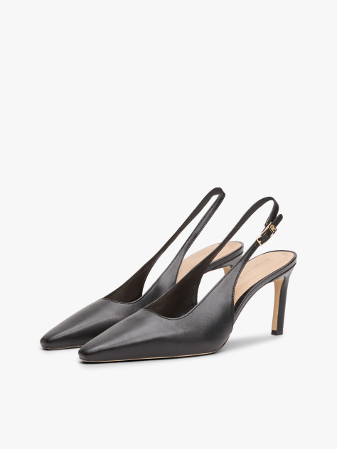 Black Leather Pointed Toe Slingback Heels  Women
