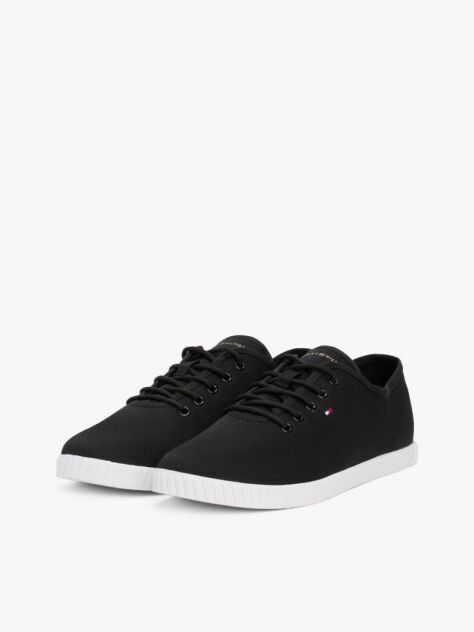 Black Canvas Flag Embroidery Trainers  Women