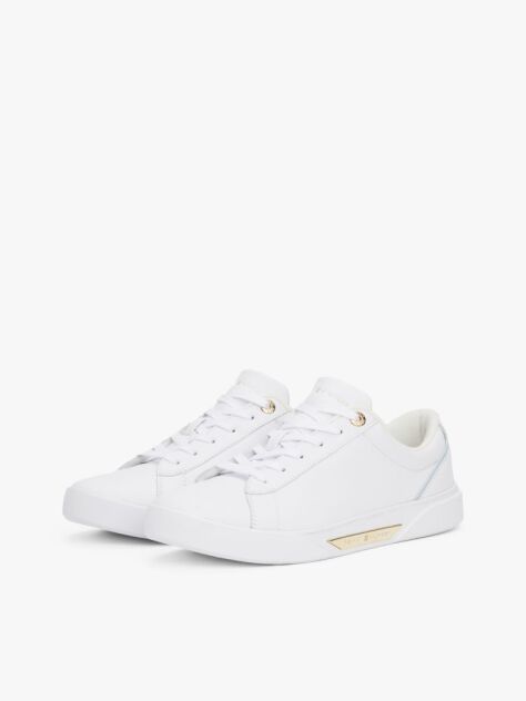 White Leather Court Trainers  Women
