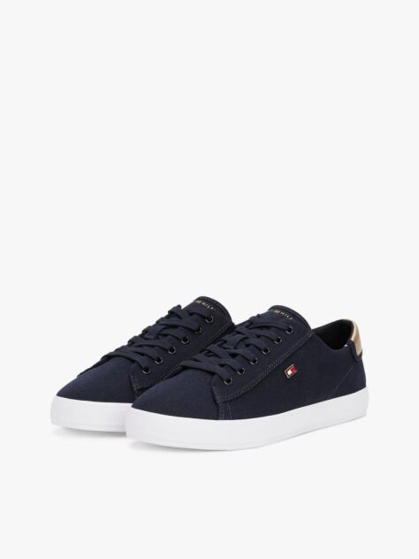 Blue Canvas Metallic Heel Trainers  Women
