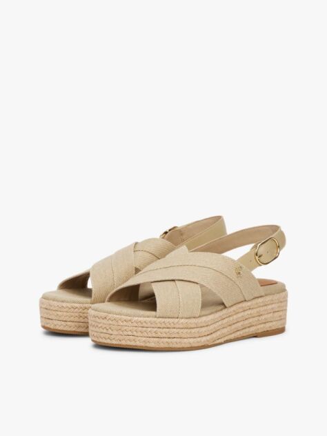 Beige Denim Espadrille Platform Sandals  Women