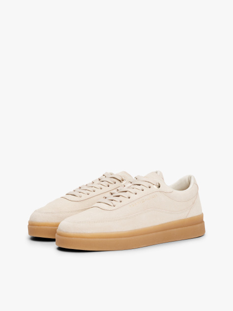 Beige Suede Embossed Court Trainers  Women