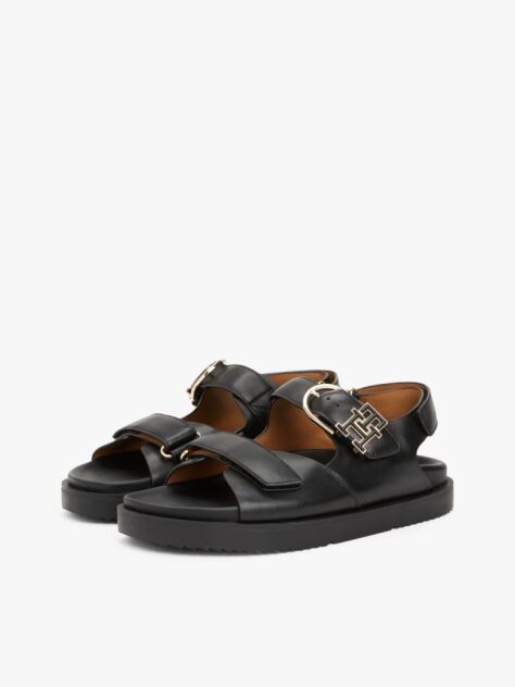 Black TH Monogram Leather Cleat Sandals  Women