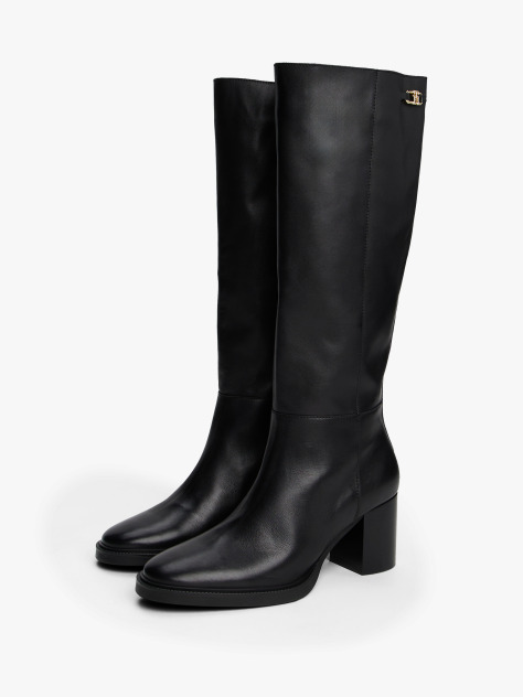 Black Leather TH Monogram Horsebit Knee-High Boots  Women