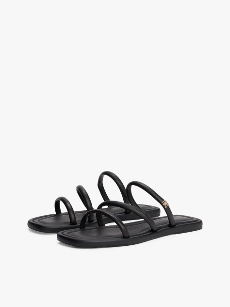 Black Leather Strappy Mules  Women