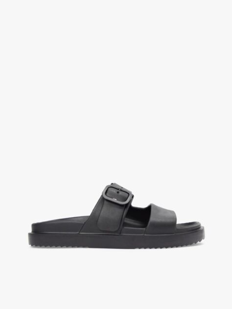 Black Double Strap Enamel Flag Lightweight Sandals  Women