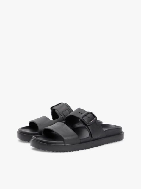 Black Double Strap Enamel Flag Lightweight Sandals  Women