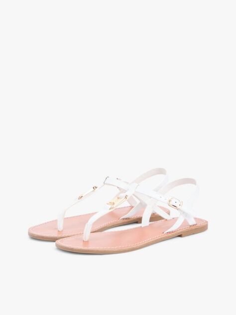 White Leather TH Monogram Strap Sandals  Women