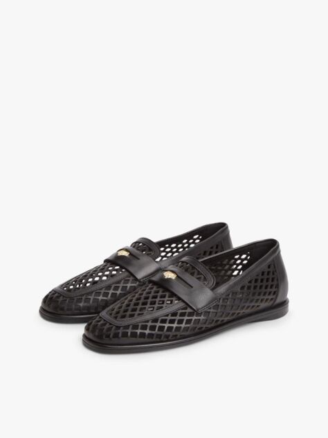 Black Cutout Leather Penny Loafers  Women