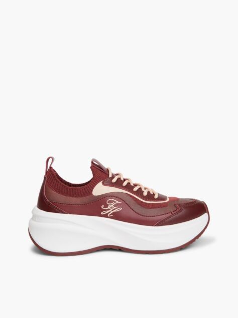 Red Knit Mixed Texture Trainers  Women