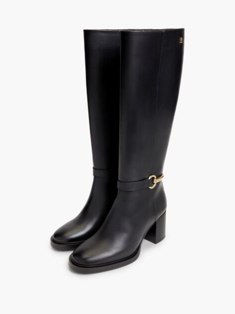 Black Leather Block Heel Riding Boots  Women