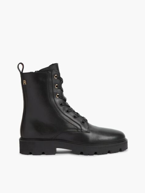 Black TH Monogram Leather Lace-Up Boots  Women