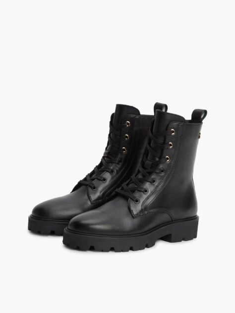 Black TH Monogram Leather Lace-Up Boots  Women
