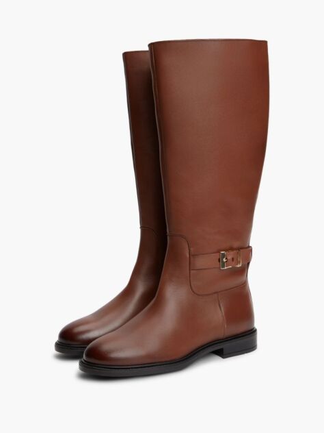 Brown TH Monogram Buckle Leather Knee-High Boots  Women