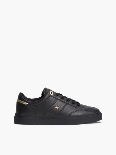 Black Pebble Grain Leather Cupsole Trainers  Women