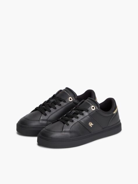 Black Pebble Grain Leather Cupsole Trainers  Women