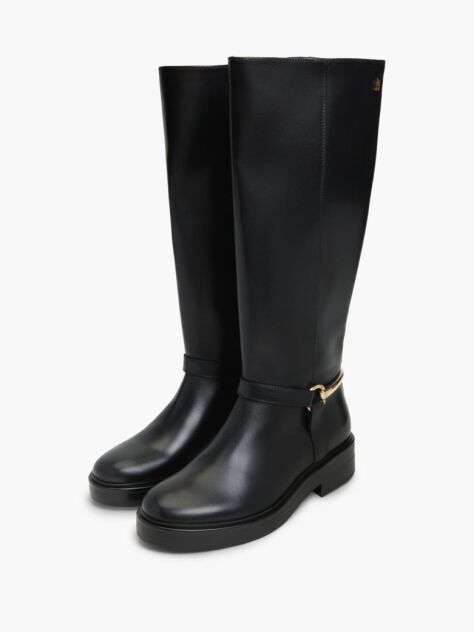 Black Gold-Tone Hardware Leather Riding Boots  Women