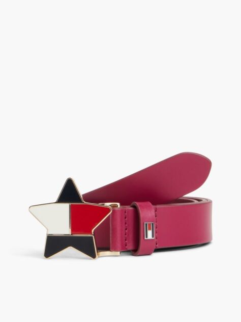Red Kids’ Leather Star Flag Buckle Belt  Girls