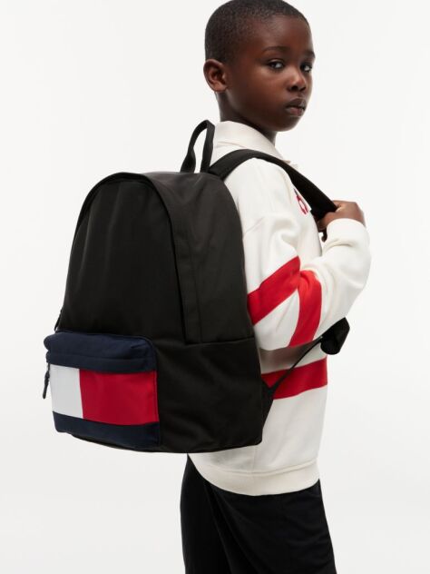 Black Kids' Essential Signature Colour-Blocked Pocket Backpack  Kids Unisex
