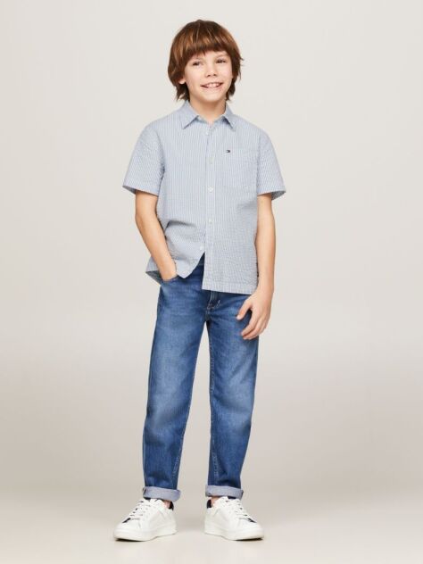 Blue Seersucker Stripe Short Sleeve Shirt  Boys
