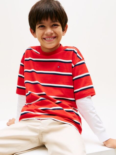 Red Flag Embroidery Crew Neck T-Shirt  Boys