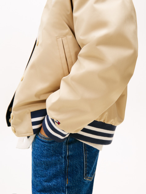 Beige Reversible Back Logo Relaxed Bomber Jacket  Boys
