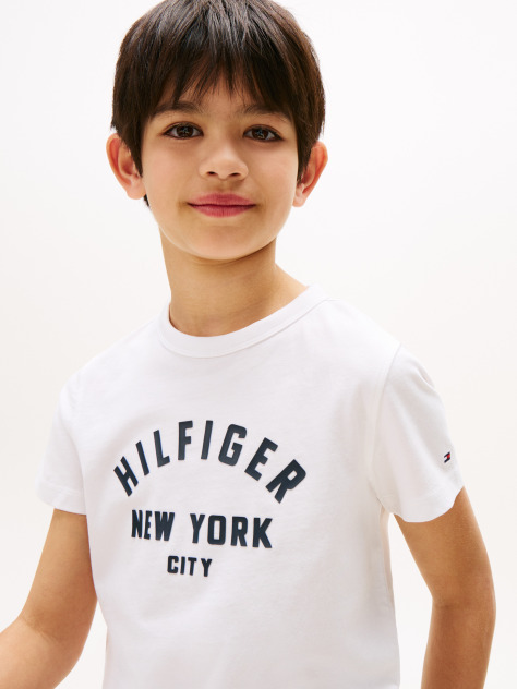 White Curved Graphic T-Shirt  Boys