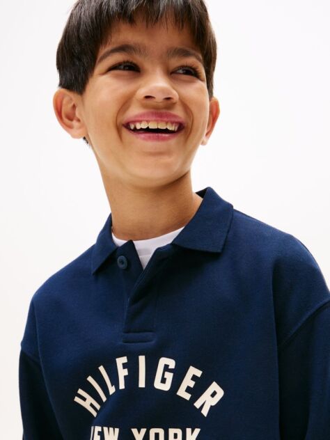 Blue Curved Graphic Polo Collar Sweatshirt  Boys
