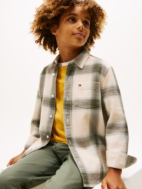 Multi Regular Fit Waffle Knit Check Shirt  Boys