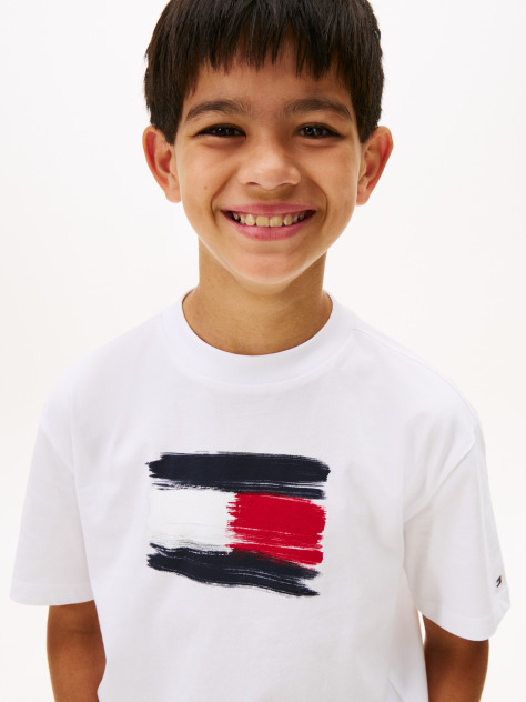 White Hilfiger Flag Crew Neck T-Shirt  Boys