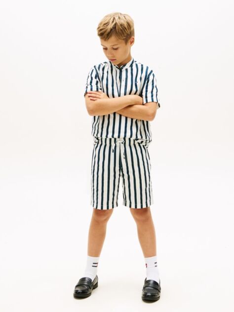Multi Linen Blend Stripe Relaxed Shorts  Boys