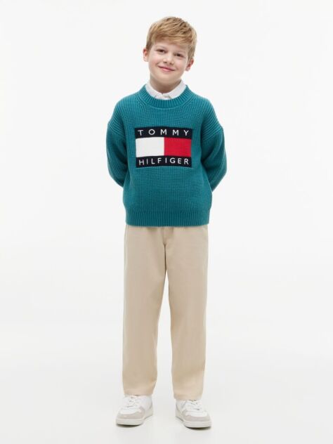 Beige Herringbone Barrel Leg Twill Trousers  Boys