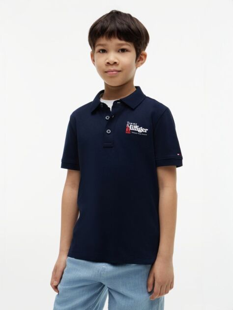 Blue Regular Fit Graphic Embroidery Polo Shirt  Boys