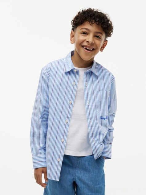 Multi Regular Fit Stripe Logo Embroidery Poplin Shirt  Boys