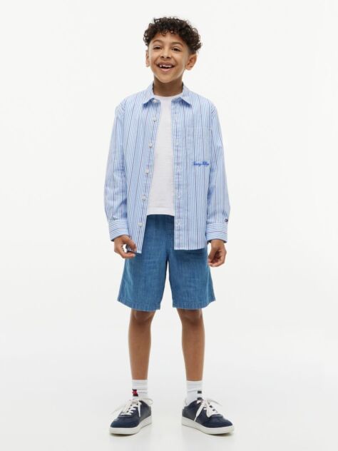 Multi Regular Fit Stripe Logo Embroidery Poplin Shirt  Boys