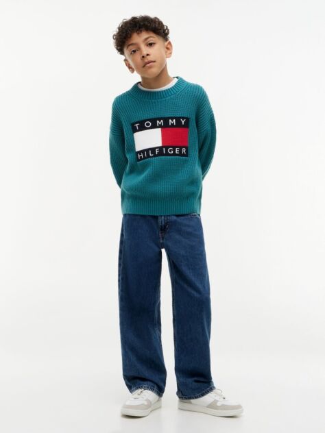 Denim Flag Embroidery Loose Jeans  Boys
