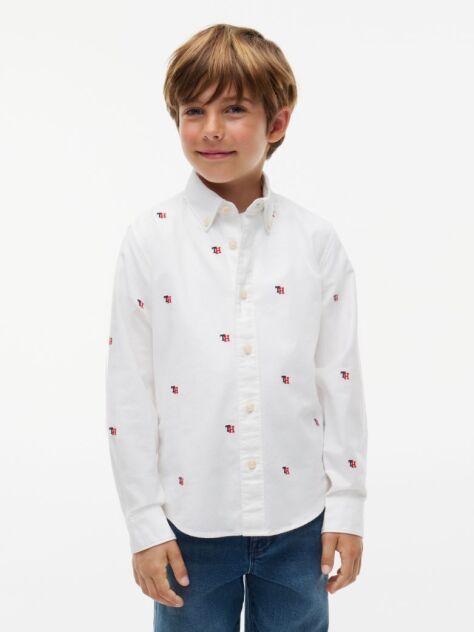 White Regular Fit Varsity Oxford Shirt  Boys