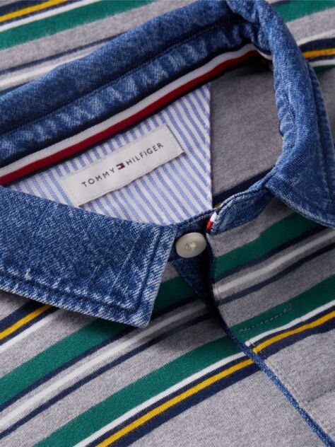 Multi Denim Collar Rugby Polo Shirt  Boys