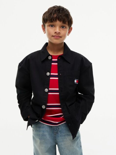 Black Oversized Fit Herringbone Twill Overshirt  Boys