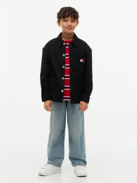 Black Oversized Fit Herringbone Twill Overshirt  Boys